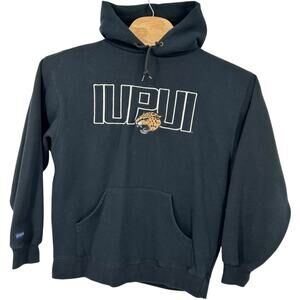 Vintage 90s y2k men's L black embroidered IUPUI Jaguars hoodie sweatshirt